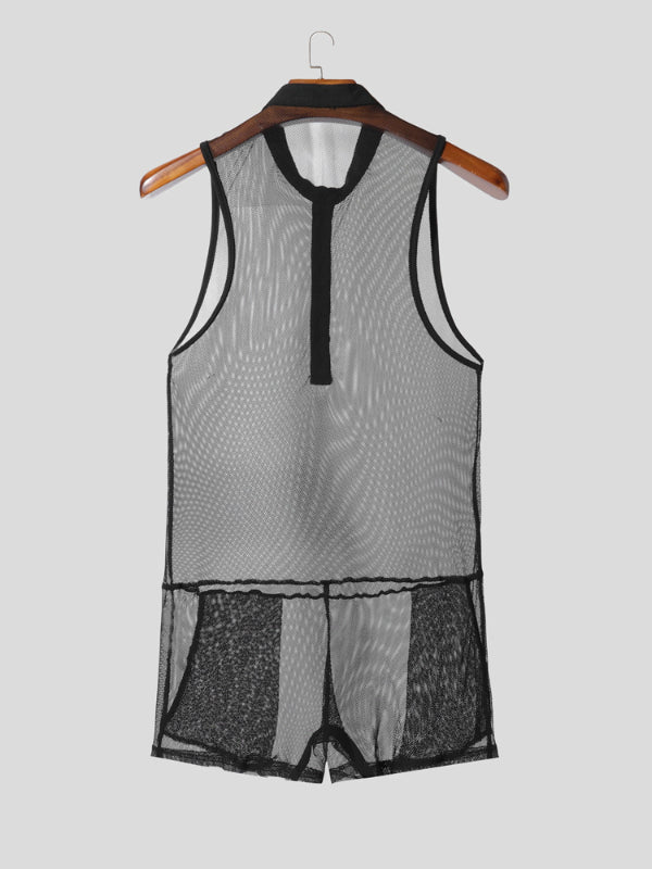 Men's Sheer Mesh Sleeveless Bodysuit SKUL18668