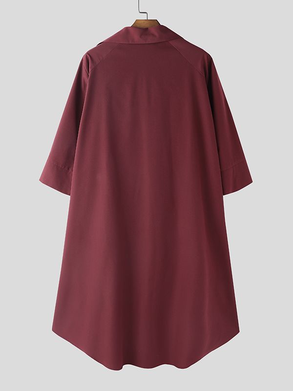 Men's Solid Color Long Hem Deep V Neck Long Sleeve Shirt SKUL50053