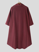 Men's Solid Color Long Hem Deep V Neck Long Sleeve Shirt SKUL50053