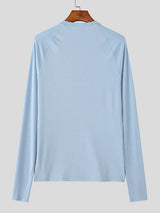 Men's Solid Color Textured Long Sleeve T-shirt SKUL45408