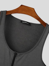 Mens Solid Color Textured Zipper Casual Tank SKUL18002