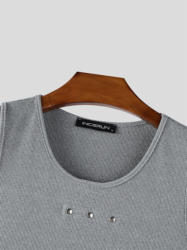 Men's Stud Patchwork Knit Texture Casual Tank SKUL24563