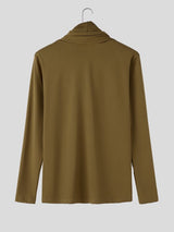 Men's Avant-Garde Early Autumn Built-in Scarf Drape Slim Long Sleeve Cowl Neck T-shirt SKUL81735