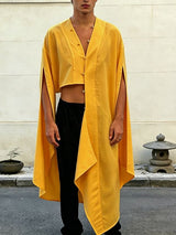 Men's Avant-Garde Asymmetrical Cropped High-Low Button-Up Cape Shirt SKUL64275