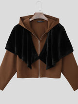 Men's Faux Fur Patchwork Hooded Long Sleeve Jacket SKUL42266