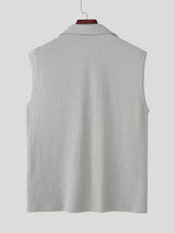 Men's Avant-Garde Retro Open Placket Deep V-Neck Ribbed Fitted Sleeveless Polo Tank SKUL73668