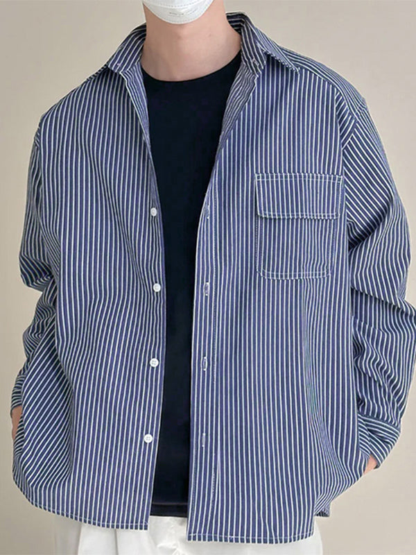 Mens Minimalist Striped Long Sleeve Shirt SKUK98792