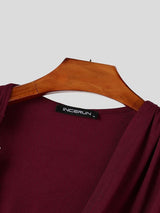 Men's Clean Fit Cocktail Party Metal Ring Accent Draped Ruched Muscle Fit Long Sleeve Asymmetric Neck T-shirt SKUL83113