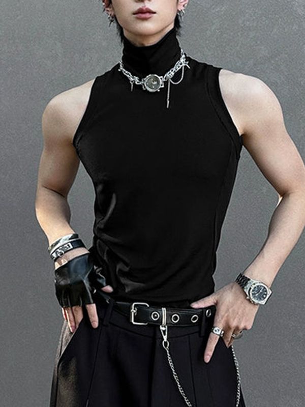 Men's Solid Color Slim Fit Mock Neck Tank SKUL45162