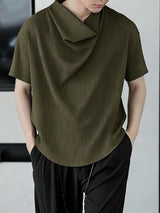 Men's Avant Garde Textured Draped Neck Short Sleeve Shirt SKUL61004