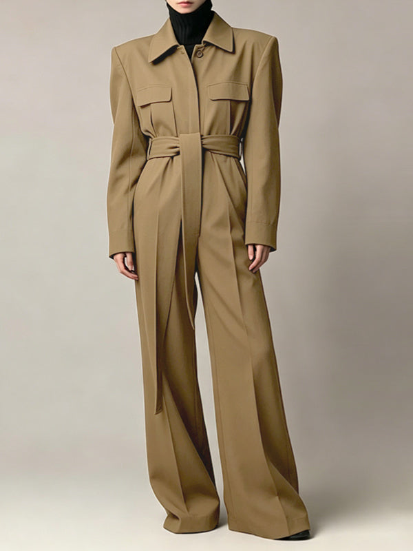 Men's Avant-Garde High Street Belted Button Front Wide Leg Jumpsuit SKUL80612
