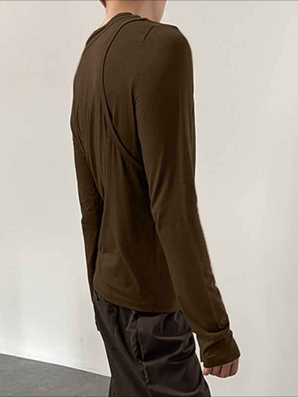 Men's Faux Two Piece Design Long Sleeve T-Shirt SKUL44943