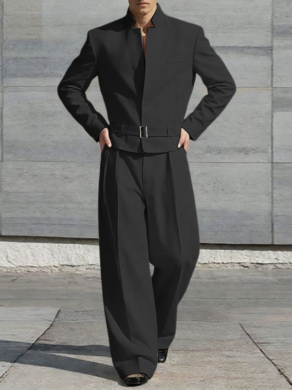 Men's Solid Color Stand Collar Two Pieces Outfit SKUL50816