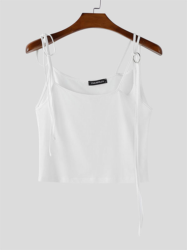 Men's Solid Color Lace-Up Patchwork Cropped Tank SKUL15375