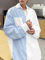 Men's Striped Contrast Color Asymmetrical Long Sleeve Shirt SKUL46425
