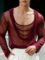 Men's Sheer Mesh Layered Long Sleeve T-shirt SKUL50564