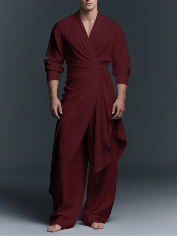 Men's Solid Color Knotted Two Pieces Outfit SKUL34206