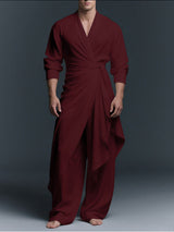 Men's Solid Color Knotted Two Pieces Outfit SKUL34206