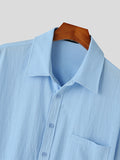 Mens Solid Lapel Casual Short Sleeve Shirt SKUK25689