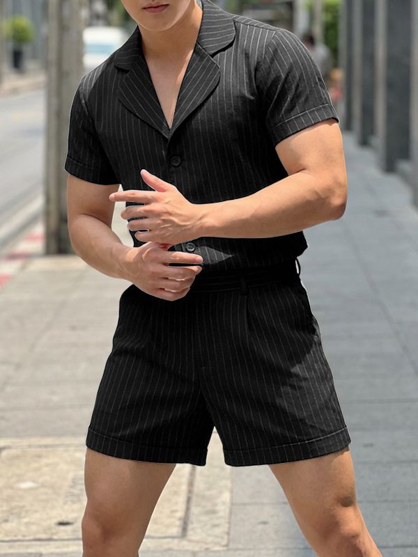 Men's Striped Short Sleeve Casual Two Pieces Outfit SKUL52640