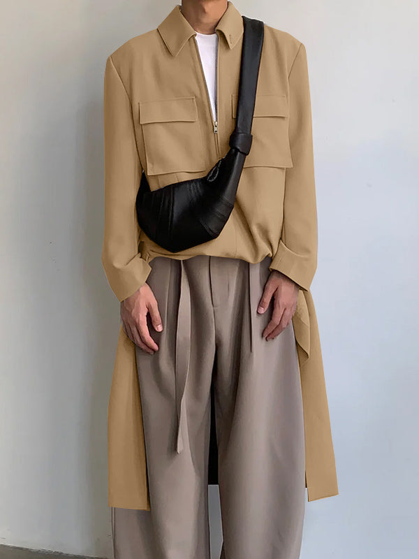Mens Solid Color Modern Minimalist Trench Jacket SKUK77368