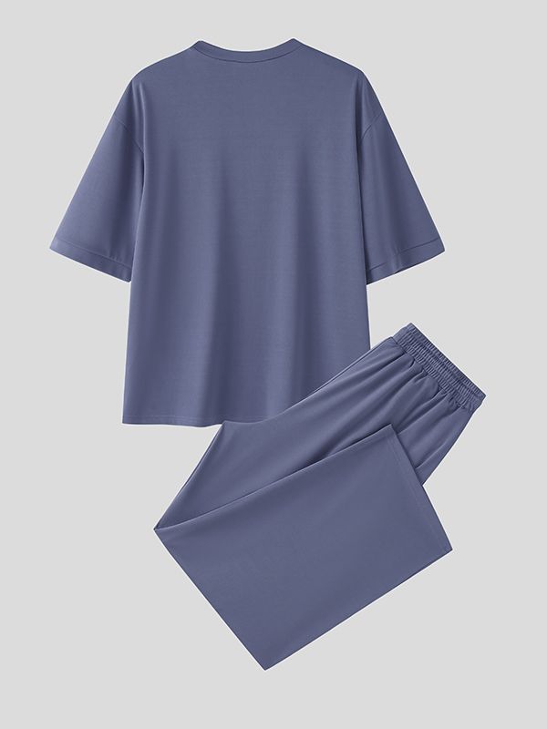 Men's Solid Color Casual Loose Two Pieces Outfit SKUL48626