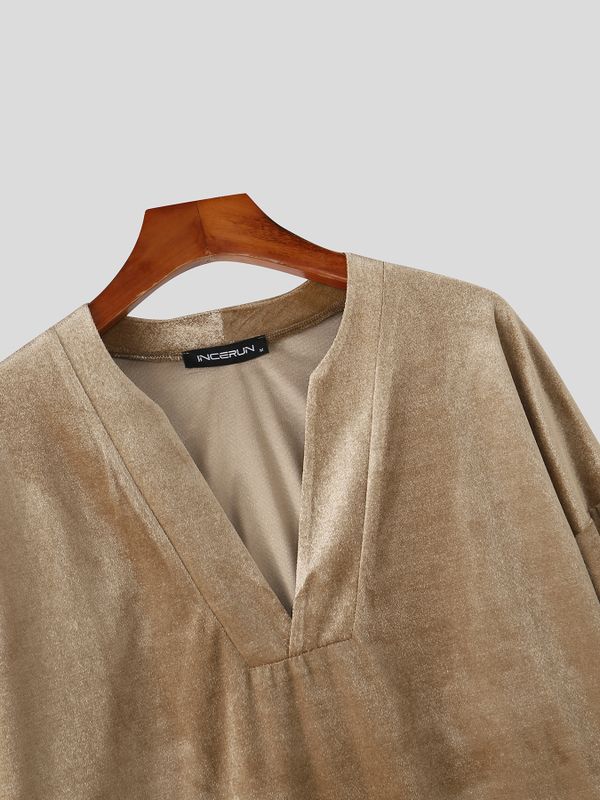 Men's Casual Oversized Velour Deep-V Two Pieces Outfit SKUL79072