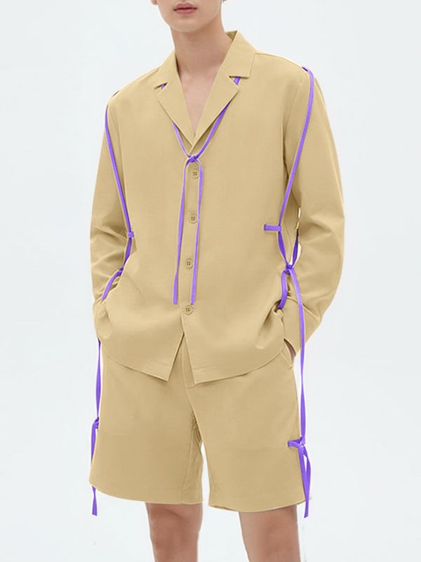 Men's Contrast Color Tie Rope Decor Design Two Pieces Outfit SKUL43785