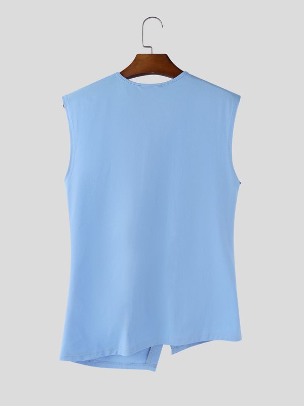 Men's Deconstructed Asymmetric Placket Button Tank SKUL54462
