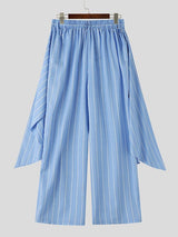 Men's Avant-Garde Asymmetric Pinstripe Skirted Layered Wide-Leg Pant SKUL65878