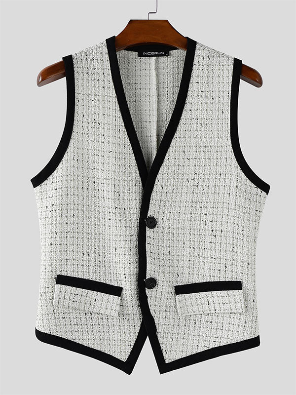 Men's Colorblock Piped Casual Waistcoat SKUL24994