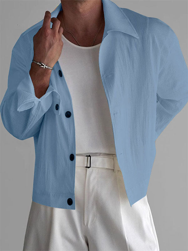 Mens Solid Color Casual Long Sleeve Shirt SKUL06374