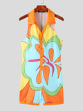 Mens Colorful Print Lapel Sleeveless Bodysuit SKUK10560