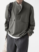 Men's Solid Color Stand Collar Casual Long Sleeve Shirt SKUL32034