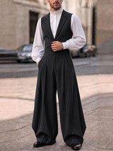 Men's Victorian Vintage Stage Performance Pinstripe Lapel Vest Pleated Wide-Leg Jumpsuit SKUL84568