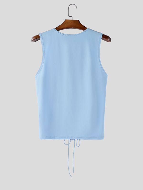 Men's Avant-Garde Full Lace-Up Front Slim Fit Square Neck Sleeveless Tank SKUL56532