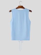 Men's Avant-Garde Full Lace-Up Front Slim Fit Square Neck Sleeveless Tank SKUL56532