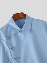 Men's Solid Color Asymmetric Frog Button Two Pieces Outfit SKUL57171