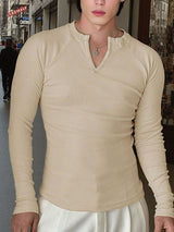 Mens Solid Color Textured Long Sleeve T-Shirt SKUK95633