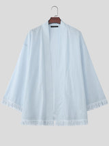 Men's Modern Neo-Chinese Deconstructed Fringe Hem Relaxed Kimono Cardigan SKUL72501