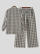 Men's Vintage Casual Gingham Plaid Two Pieces Outfit SKUL79539