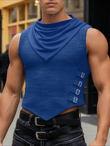 Men's Solid Color Textured Scarf Collar Tank SKUL47954