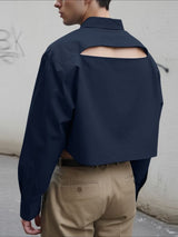 Men's Back Cutout Cropped Long Sleeve Shirt SKUL43730