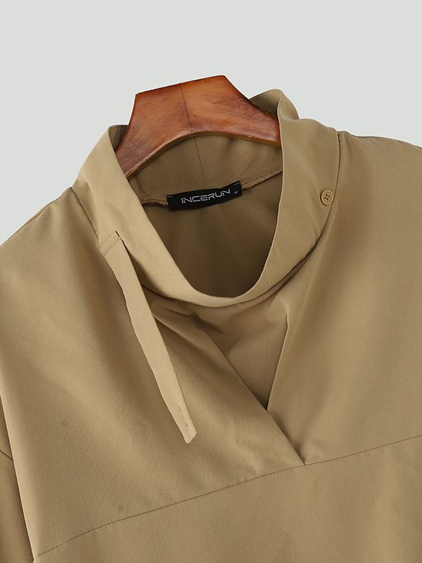 Men's Solid Color Stand Collar Long Sleeve Shirt SKUL51942