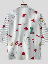 Men's Christmas Print Striped Tie Half Sleeve Shirt SKUL31820