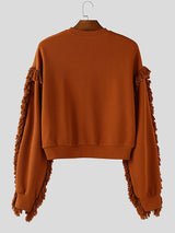 Men's Tassel Patchwork Cropped Long Sleeve Sweatshirt SKUL27424