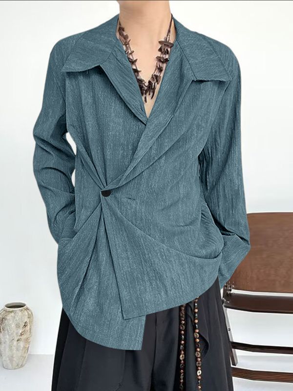 Men's Deconstructed Solid Color Long Sleeve Shirt SKUL37899