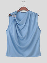 Men's High-End Party Asymmetrical Draped Cowl Neck Ring Shoulder Tank SKUL73687