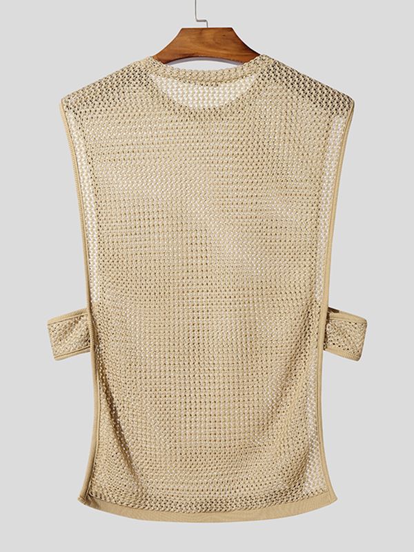 Men's Avant-Garde Hollow Out Crochet Knit Tank SKUL55434