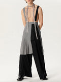 Mens Plaid Pleated Irregular Patchwork Overall Skirt SKUK47062